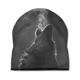 Шапка 3D с принтом Воющий волк в Санкт-Петербурге, 100% полиэстер | универсальный размер, печать по всей поверхности изделия | Тематика изображения на принте: animal