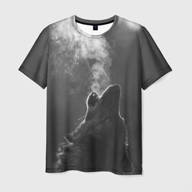 Мужская футболка 3D с принтом Воющий волк в Санкт-Петербурге, 100% полиэфир | прямой крой, круглый вырез горловины, длина до линии бедер | animal