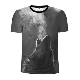 Мужская футболка 3D спортивная с принтом Воющий волк в Санкт-Петербурге, 100% полиэстер с улучшенными характеристиками | приталенный силуэт, круглая горловина, широкие плечи, сужается к линии бедра | Тематика изображения на принте: animal