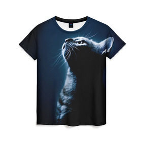 Женская футболка 3D с принтом Котёнок в Санкт-Петербурге, 100% полиэфир ( синтетическое хлопкоподобное полотно) | прямой крой, круглый вырез горловины, длина до линии бедер | animal