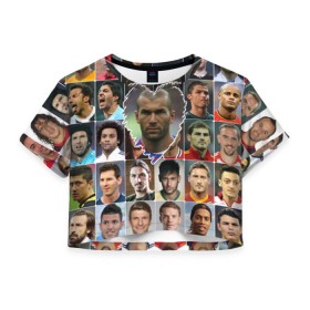 Женская футболка 3D укороченная с принтом Зинедин Зидан - лучший в Санкт-Петербурге, 100% полиэстер | круглая горловина, длина футболки до линии талии, рукава с отворотами | zinedine zidane | зинедин зидан | лучшие футболисты | любимые игроки | самые крутые | сердце | футбол | я люблю