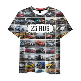 Мужская футболка 3D с принтом Крутые тачки (23 RUS) в Санкт-Петербурге, 100% полиэфир | прямой крой, круглый вырез горловины, длина до линии бедер | 123 | 23 rus | 93 | блатной номер | госномер | дорогие машины | краснодарский край | крутые тачки | лучшие авто | спортивные автомобили | спорткары