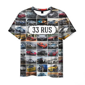 Мужская футболка 3D с принтом Крутые тачки (33 RUS) в Санкт-Петербурге, 100% полиэфир | прямой крой, круглый вырез горловины, длина до линии бедер | 33 rus | блатной номер | владимирская область | госномер | дорогие машины | крутые тачки | лучшие авто | спортивные автомобили | спорткары