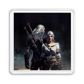 Магнит 55*55 с принтом Geralt and Ciri в Санкт-Петербурге, Пластик | Размер: 65*65 мм; Размер печати: 55*55 мм | Тематика изображения на принте: ciri | gerald | roach | wild hunt | witcher | ведьмак | ведьмы | геральд | дикая охота | йен | йеннифер | плотва | цири