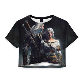 Женская футболка 3D укороченная с принтом Geralt and Ciri в Санкт-Петербурге, 100% полиэстер | круглая горловина, длина футболки до линии талии, рукава с отворотами | ciri | gerald | roach | wild hunt | witcher | ведьмак | ведьмы | геральд | дикая охота | йен | йеннифер | плотва | цири