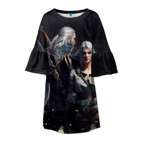 Детское платье 3D с принтом Geralt and Ciri в Санкт-Петербурге, 100% полиэстер | прямой силуэт, чуть расширенный к низу. Круглая горловина, на рукавах — воланы | ciri | gerald | roach | wild hunt | witcher | ведьмак | ведьмы | геральд | дикая охота | йен | йеннифер | плотва | цири