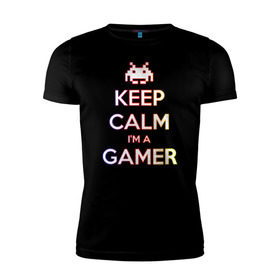 Мужская футболка премиум с принтом KeepCalm im a Gamer | Градиент в Санкт-Петербурге, 92% хлопок, 8% лайкра | приталенный силуэт, круглый вырез ворота, длина до линии бедра, короткий рукав | csgo | dota2 | game | keepcalm | keepcalm im a gamergamer