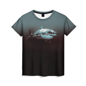 Женская футболка 3D с принтом Акула в Санкт-Петербурге, 100% полиэфир ( синтетическое хлопкоподобное полотно) | прямой крой, круглый вырез горловины, длина до линии бедер | акула | море | хищник