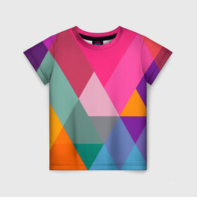 Детская футболка 3D с принтом Разноцветные полигоны в Санкт-Петербурге, 100% гипоаллергенный полиэфир | прямой крой, круглый вырез горловины, длина до линии бедер, чуть спущенное плечо, ткань немного тянется | абстракция | полигон | ромб | узор | фон | цвет