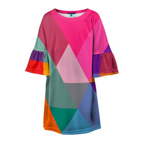 Детское платье 3D с принтом Разноцветные полигоны в Санкт-Петербурге, 100% полиэстер | прямой силуэт, чуть расширенный к низу. Круглая горловина, на рукавах — воланы | абстракция | полигон | ромб | узор | фон | цвет