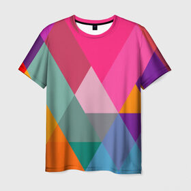 Мужская футболка 3D с принтом Разноцветные полигоны в Санкт-Петербурге, 100% полиэфир | прямой крой, круглый вырез горловины, длина до линии бедер | абстракция | полигон | ромб | узор | фон | цвет
