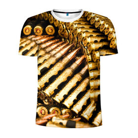 Мужская футболка 3D спортивная с принтом Золотые патроны в Санкт-Петербурге, 100% полиэстер с улучшенными характеристиками | приталенный силуэт, круглая горловина, широкие плечи, сужается к линии бедра | Тематика изображения на принте: война | гильза | золото | оружие | патрон | пуля