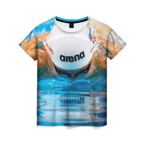 Женская футболка 3D с принтом Пловец в Санкт-Петербурге, 100% полиэфир ( синтетическое хлопкоподобное полотно) | прямой крой, круглый вырез горловины, длина до линии бедер | плавание | спорт
