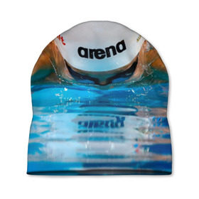 Шапка 3D с принтом Пловец в Санкт-Петербурге, 100% полиэстер | универсальный размер, печать по всей поверхности изделия | Тематика изображения на принте: плавание | спорт