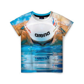 Детская футболка 3D с принтом Пловец в Санкт-Петербурге, 100% гипоаллергенный полиэфир | прямой крой, круглый вырез горловины, длина до линии бедер, чуть спущенное плечо, ткань немного тянется | плавание | спорт