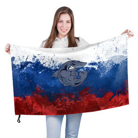 Флаг 3D с принтом Акула в Санкт-Петербурге, 100% полиэстер | плотность ткани — 95 г/м2, размер — 67 х 109 см. Принт наносится с одной стороны | плавание | россия | русский | спорт
