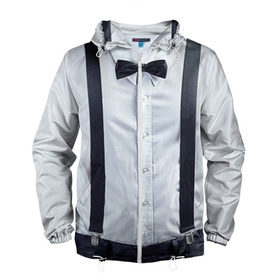 Мужская ветровка 3D с принтом Рубашка с подтяжками в Санкт-Петербурге, 100% полиэстер | подол и капюшон оформлены резинкой с фиксаторами, два кармана без застежек по бокам, один потайной карман на груди | бабочка