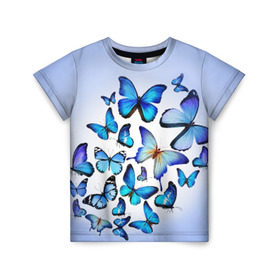 Детская футболка 3D с принтом Бабочки в Санкт-Петербурге, 100% гипоаллергенный полиэфир | прямой крой, круглый вырез горловины, длина до линии бедер, чуть спущенное плечо, ткань немного тянется | 8 марта | бабочки | девушкам | подарок