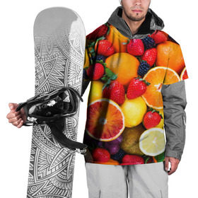 Накидка на куртку 3D с принтом Мультифрукт в Санкт-Петербурге, 100% полиэстер |  | Тематика изображения на принте: апельсин | ежевика | киви | клубника | лимон | яблоко