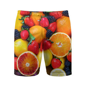 Мужские шорты 3D спортивные с принтом Мультифрукт в Санкт-Петербурге,  |  | апельсин | ежевика | киви | клубника | лимон | яблоко