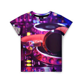Детская футболка 3D с принтом DJ Mix в Санкт-Петербурге, 100% гипоаллергенный полиэфир | прямой крой, круглый вырез горловины, длина до линии бедер, чуть спущенное плечо, ткань немного тянется | deejay | dj | диджей | музыка | наушники | пульт