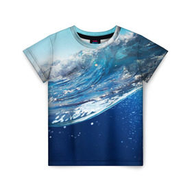 Детская футболка 3D с принтом Стихия воды в Санкт-Петербурге, 100% гипоаллергенный полиэфир | прямой крой, круглый вырез горловины, длина до линии бедер, чуть спущенное плечо, ткань немного тянется | Тематика изображения на принте: вода | волна | жидкость | море | океан | стихия