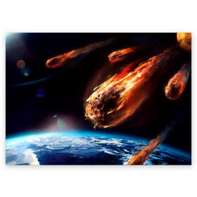 Поздравительная открытка с принтом Метеориты в Санкт-Петербурге, 100% бумага | плотность бумаги 280 г/м2, матовая, на обратной стороне линовка и место для марки
 | астероид | земля | космос | метеор | планета