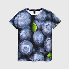 Женская футболка 3D с принтом Черника в Санкт-Петербурге, 100% полиэфир ( синтетическое хлопкоподобное полотно) | прямой крой, круглый вырез горловины, длина до линии бедер | дерево | куст | природа | черника | ягода