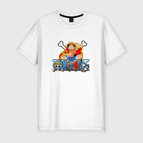 Мужская футболка премиум с принтом One piece: Luffy в Санкт-Петербурге, 92% хлопок, 8% лайкра | приталенный силуэт, круглый вырез ворота, длина до линии бедра, короткий рукав | 