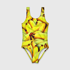 Детский купальник 3D с принтом Банана в Санкт-Петербурге, Полиэстер 85%, Спандекс 15% | Слитный крой, подклад по переду изделия, узкие бретели | Тематика изображения на принте: бананы | еда | желтые | популярные | прикольные | фрукты