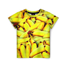 Детская футболка 3D с принтом Банана в Санкт-Петербурге, 100% гипоаллергенный полиэфир | прямой крой, круглый вырез горловины, длина до линии бедер, чуть спущенное плечо, ткань немного тянется | Тематика изображения на принте: бананы | еда | желтые | популярные | прикольные | фрукты