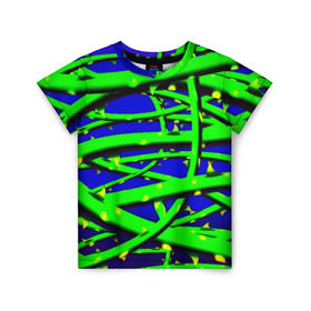 Детская футболка 3D с принтом Шипы в Санкт-Петербурге, 100% гипоаллергенный полиэфир | прямой крой, круглый вырез горловины, длина до линии бедер, чуть спущенное плечо, ткань немного тянется | колючки | растения | шипы | яркий