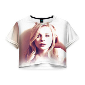 Женская футболка 3D укороченная с принтом Хлоя Грейс Морец в Санкт-Петербурге, 100% полиэстер | круглая горловина, длина футболки до линии талии, рукава с отворотами | chloe | moretz | волна | кино | пипец