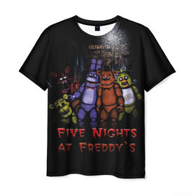 Мужская футболка 3D с принтом Five Nights At Freddy`s в Санкт-Петербурге, 100% полиэфир | прямой крой, круглый вырез горловины, длина до линии бедер | five nights at freddys | five nights at freddys по мотивам игрыfreddy | игры | мишка | фнаф | фредди