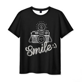 Мужская футболка 3D с принтом Smile в Санкт-Петербурге, 100% полиэфир | прямой крой, круглый вырез горловины, длина до линии бедер | Тематика изображения на принте: camera | smile | вспышка | зеркалка | камера | фотик | фото | фотоаппарат | фотографировать