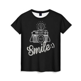 Женская футболка 3D с принтом Smile в Санкт-Петербурге, 100% полиэфир ( синтетическое хлопкоподобное полотно) | прямой крой, круглый вырез горловины, длина до линии бедер | Тематика изображения на принте: camera | smile | вспышка | зеркалка | камера | фотик | фото | фотоаппарат | фотографировать