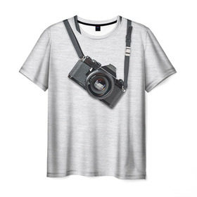 Мужская футболка 3D с принтом Фотоаппарат на груди в Санкт-Петербурге, 100% полиэфир | прямой крой, круглый вырез горловины, длина до линии бедер | Тематика изображения на принте: camera | зеркалка | камера | фотик | фото | фотоаппарат | фотографировать