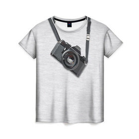 Женская футболка 3D с принтом Фотоаппарат на груди в Санкт-Петербурге, 100% полиэфир ( синтетическое хлопкоподобное полотно) | прямой крой, круглый вырез горловины, длина до линии бедер | Тематика изображения на принте: camera | зеркалка | камера | фотик | фото | фотоаппарат | фотографировать