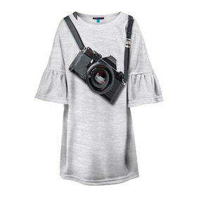 Детское платье 3D с принтом Фотоаппарат на груди в Санкт-Петербурге, 100% полиэстер | прямой силуэт, чуть расширенный к низу. Круглая горловина, на рукавах — воланы | camera | зеркалка | камера | фотик | фото | фотоаппарат | фотографировать