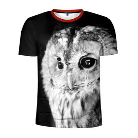 Мужская футболка 3D спортивная с принтом Сова в Санкт-Петербурге, 100% полиэстер с улучшенными характеристиками | приталенный силуэт, круглая горловина, широкие плечи, сужается к линии бедра | ночь | ночьная | птица | сова | фото | хищник | черно белое