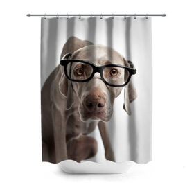 Штора 3D для ванной с принтом Собака в очках в Санкт-Петербурге, 100% полиэстер | плотность материала — 100 г/м2. Стандартный размер — 146 см х 180 см. По верхнему краю — пластиковые люверсы для креплений. В комплекте 10 пластиковых колец | в очках | дог | животное | очки | прикол | пятнистый | собака | щенок