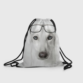 Рюкзак-мешок 3D с принтом Собака в очках в Санкт-Петербурге, 100% полиэстер | плотность ткани — 200 г/м2, размер — 35 х 45 см; лямки — толстые шнурки, застежка на шнуровке, без карманов и подкладки | афганская | белая | борзая | в очках | животное | очки | прикол | собака