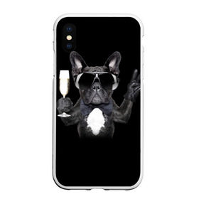 Чехол для iPhone XS Max матовый с принтом Бульдог в очках в Санкт-Петербурге, Силикон | Область печати: задняя сторона чехла, без боковых панелей | бульдог | в очках | знак | очки | перчатка | победа | французский | фужер