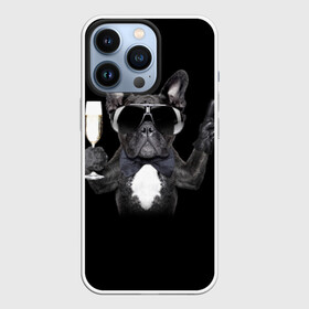 Чехол для iPhone 13 Pro с принтом Бульдог в очках в Санкт-Петербурге,  |  | Тематика изображения на принте: бульдог | в очках | знак | очки | перчатка | победа | французский | фужер