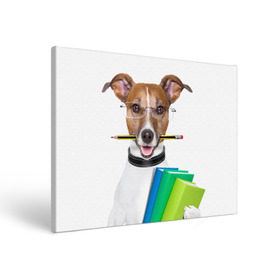 Холст прямоугольный с принтом Ученый пес в Санкт-Петербурге, 100% ПВХ |  | домашнее | животное | карандаш | книги | очки | ошейник | пес | прикол | собака в очках | умный | ученый