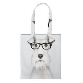 Сумка 3D повседневная с принтом Собака в очках в Санкт-Петербурге, 100% полиэстер | Плотность: 200 г/м2; Размер: 34×35 см; Высота лямок: 30 см | белый | домашнее | животное | очки | пес | прикол | собака в очках | умный | ученый | эрдельтерьер