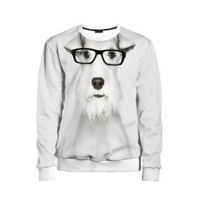 Детский свитшот 3D с принтом Собака в очках в Санкт-Петербурге, 100% полиэстер | свободная посадка, прямой крой, мягкая тканевая резинка на рукавах и понизу свитшота | белый | домашнее | животное | очки | пес | прикол | собака в очках | умный | ученый | эрдельтерьер