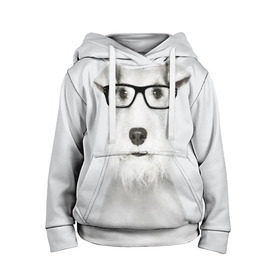 Детская толстовка 3D с принтом Собака в очках в Санкт-Петербурге, 100% полиэстер | двухслойный капюшон со шнурком для регулировки, мягкие манжеты на рукавах и по низу толстовки, спереди карман-кенгуру с мягким внутренним слоем | белый | домашнее | животное | очки | пес | прикол | собака в очках | умный | ученый | эрдельтерьер