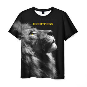 Мужская футболка 3D с принтом Greatness (Величие) в Санкт-Петербурге, 100% полиэфир | прямой крой, круглый вырез горловины, длина до линии бедер | Тематика изображения на принте: lion | великий | киска | кот | кошка | лев | сильный