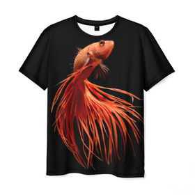Мужская футболка 3D с принтом Бойцовая рыбка в Санкт-Петербурге, 100% полиэфир | прямой крой, круглый вырез горловины, длина до линии бедер | аквариумная | бойцовая | красивый | плавники | рыба | рыбка | хвост | япаонская